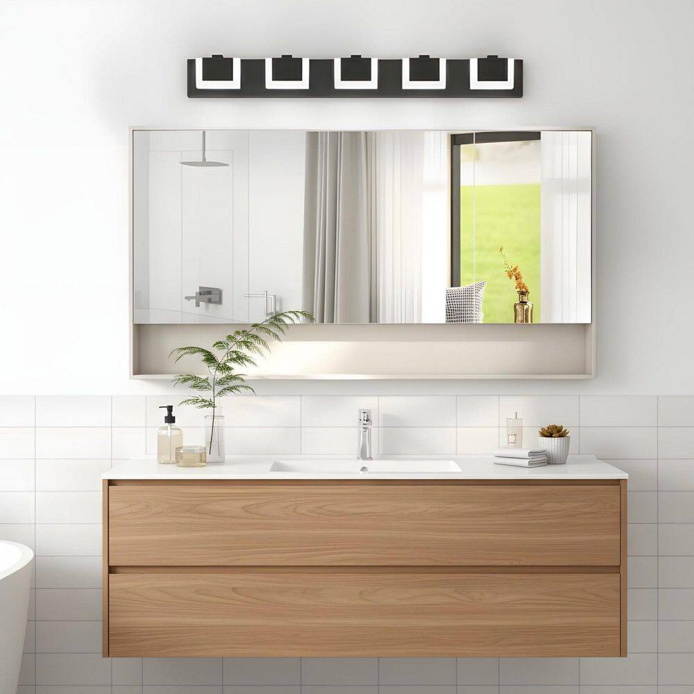 37.8 in. 5-Light LED Modern Black Bathroom Vanity Light with Dimmable 6000K Light price history on PriceWatchPro