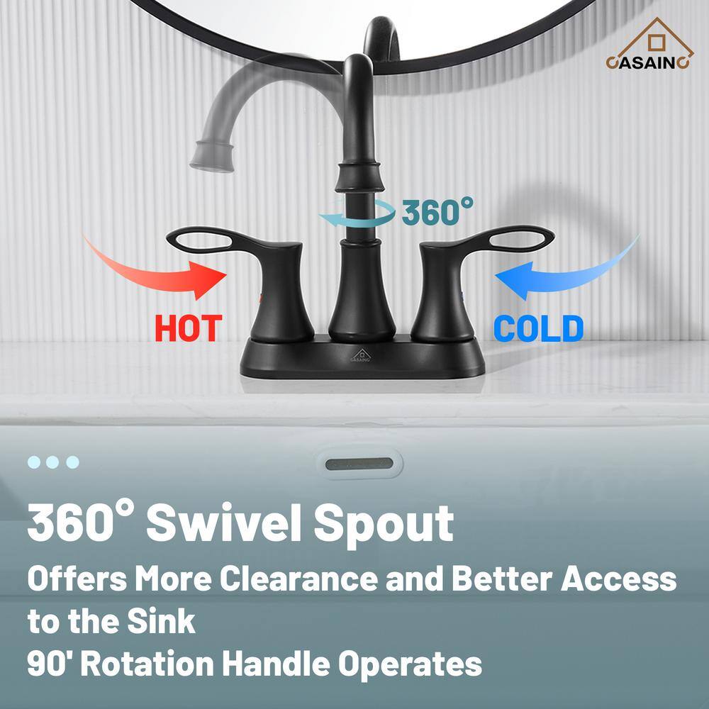 Matte Black Stainless Steel 4-Inch Centerset Bathroom Faucet with Drain Kit