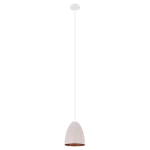 Sarabia 8 in. W x 9.5 in. H 1-Light Pastel Apricot Metal Dome Pendant Light with Copper Interior