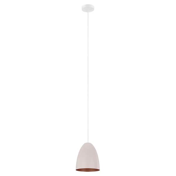 Sarabia 8 in. W x 9.5 in. H 1-Light Pastel Apricot Metal Dome Pendant Light with Copper Interior