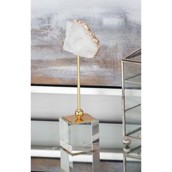 Litton Lane Natural Geode Sculpture with Metal and Glass Stand