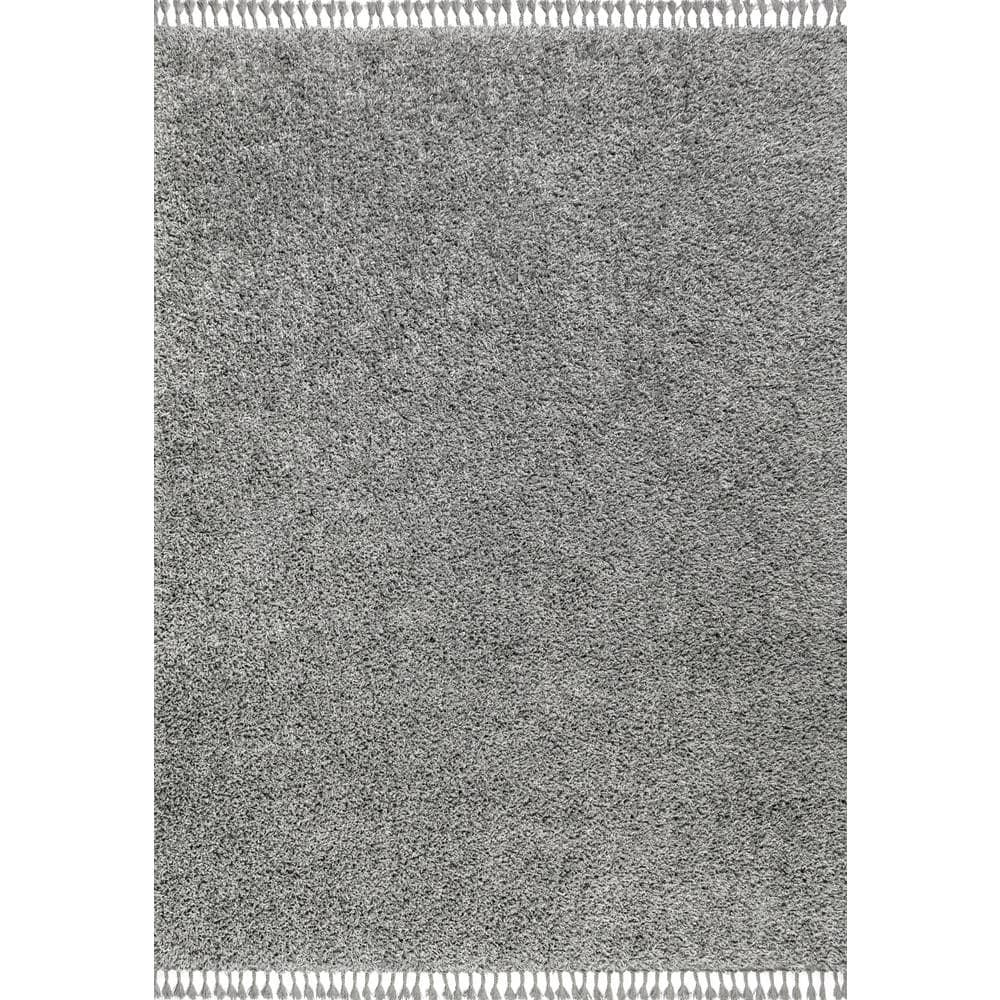 Charcoal Reversible Rectangular Shag Area Rug with Tassels