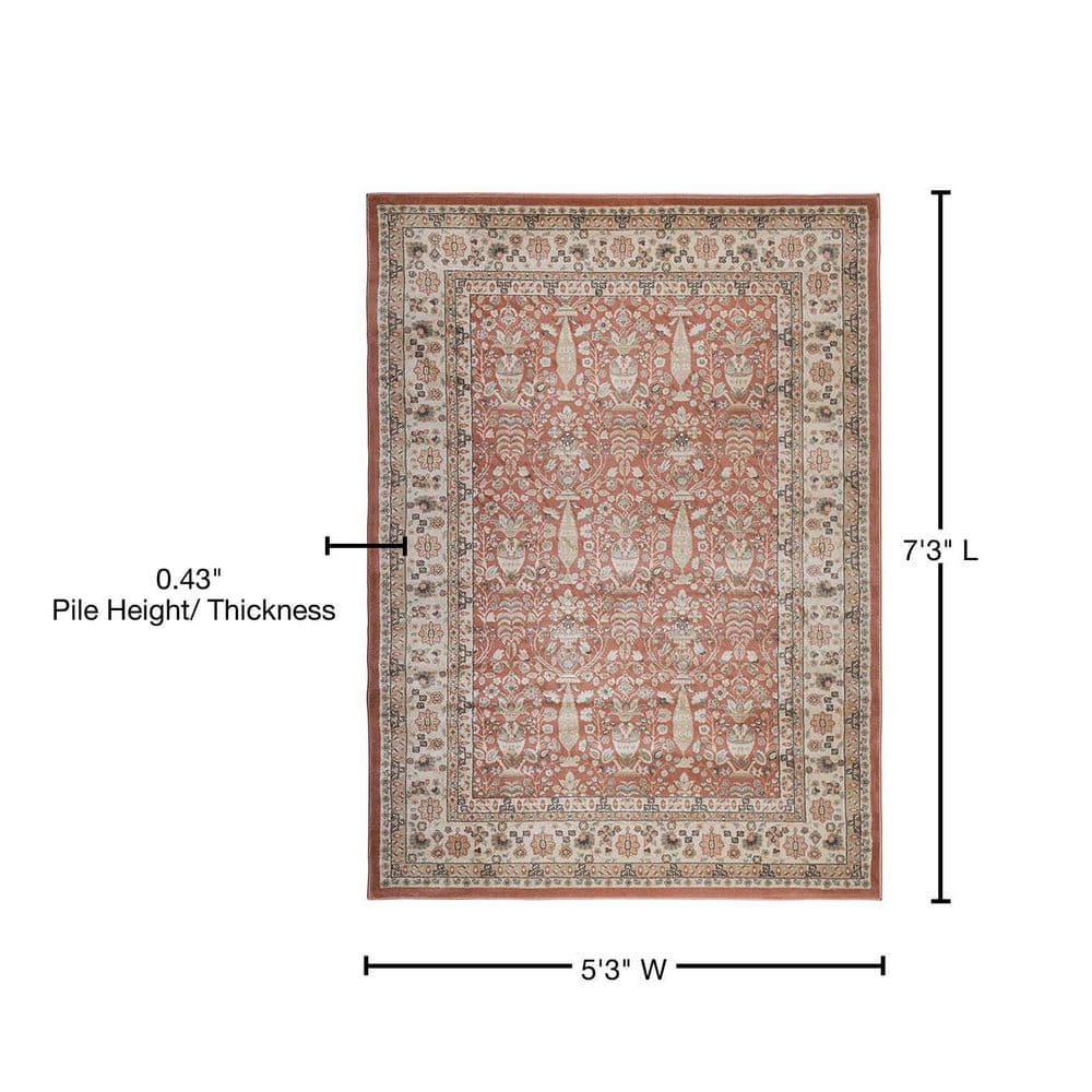 Handmade Terra Cotta Synthetic Rectangular Area Rug 5'3" x 7'3"