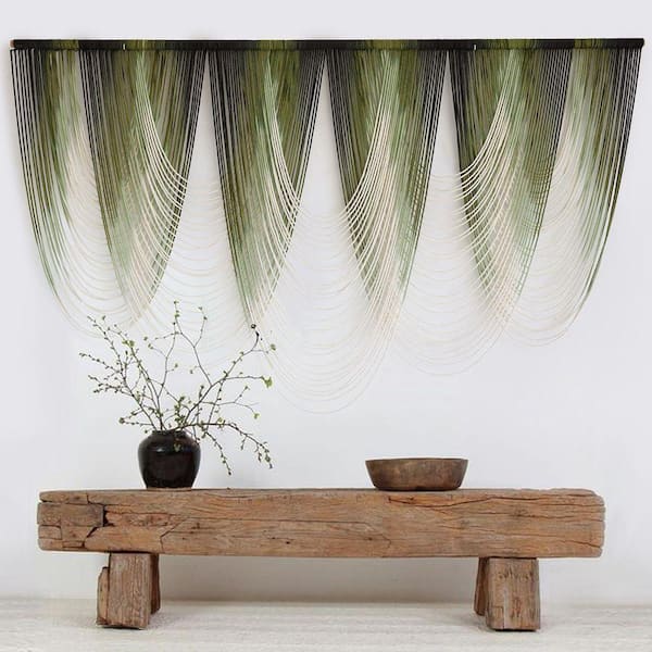 57 in. x 41 in. Large Green Macrame Wall Hanging-Dip-Dyed Boho Fiber Art, Cotton
