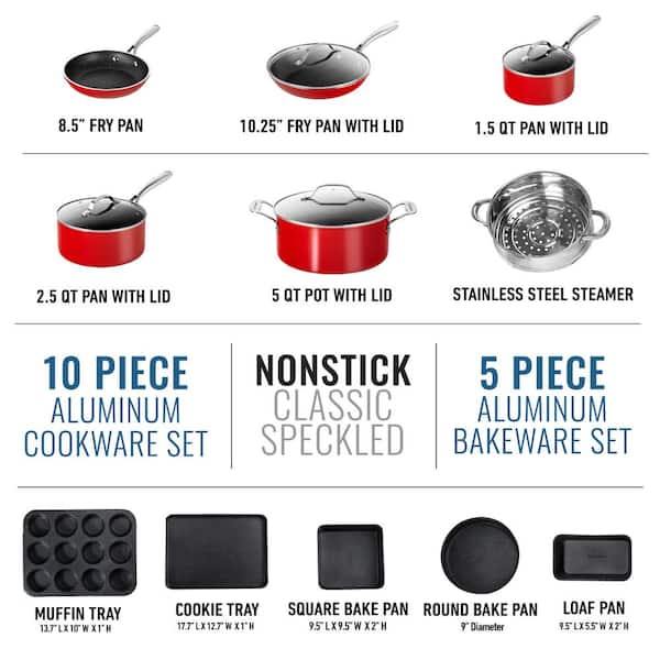 Granitestone 20 Piece Nonstick Red Cookware and Bakeware Set & Reviews