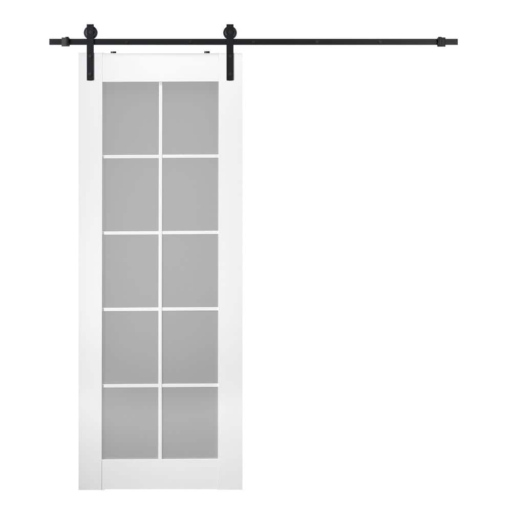 Polar White 10-Lite Frosted Glass Composite Barn Door Kit
