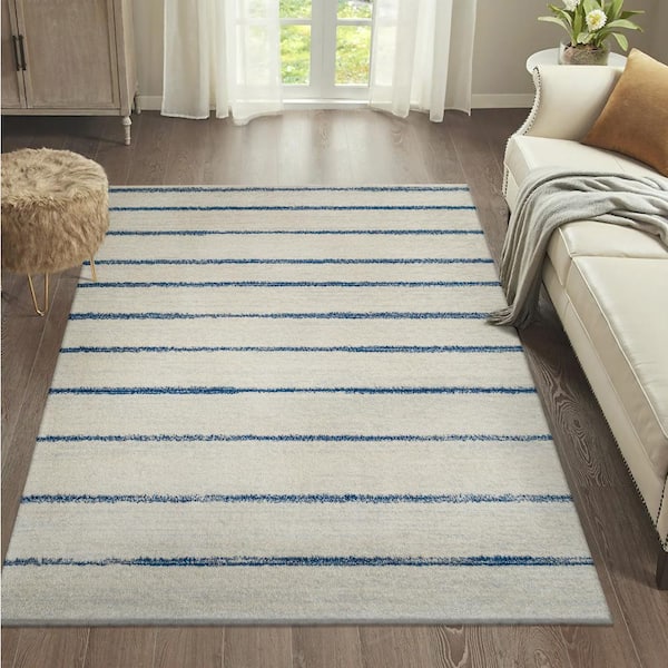 JONATHAN Y Williamsburg Minimalist Stripe Cream/Navy 8 ft. x 10 ft. Area Rug