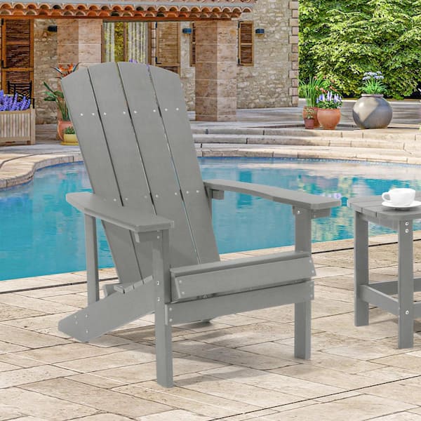 Sonkuki Recycled Plastic Weather Resistant Outdoor Patio Adirondack Chair in Light Gray