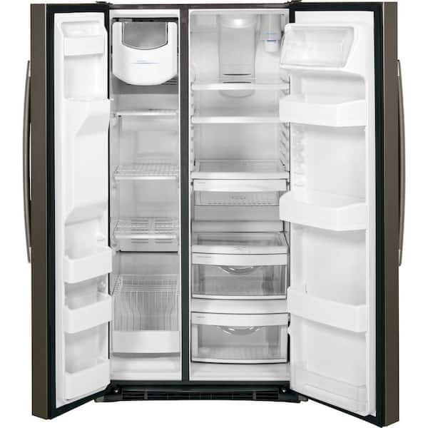 Ge 25 3 Cu Ft Side By Side Refrigerator In Slate Fingerprint Resistant Gss25gmhes The Home Depot