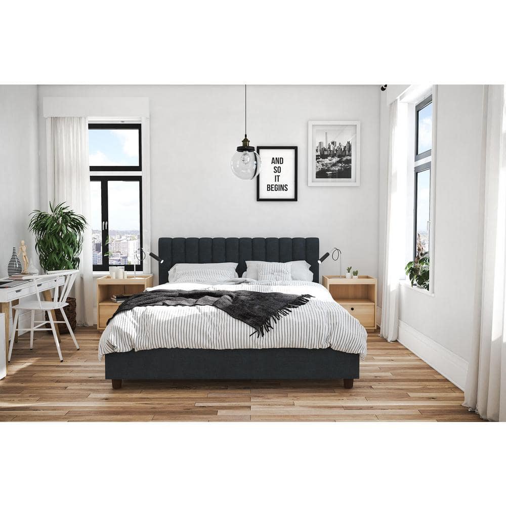 Elegant Queen-Sized Brittany Platform Bed with Tufted Linen Upholstery