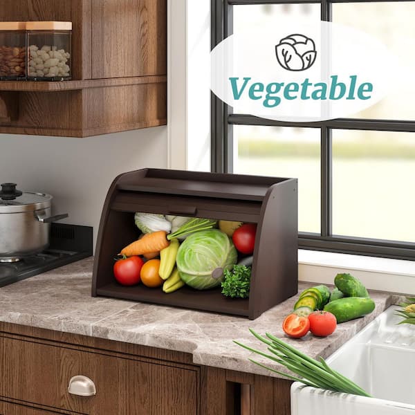 1 Piece Large Capacity Brown Bamboo Corner Bread Box for Kitchen Countertop Homemade Bread, Pastry, and Bakery Storage