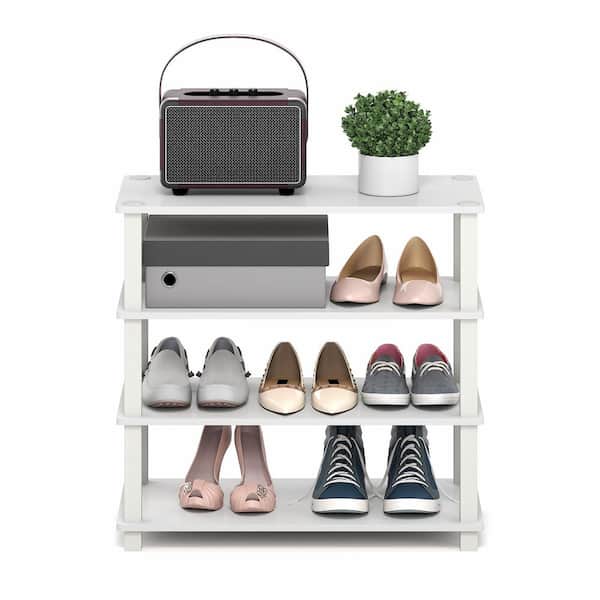 Furinno 22 in. H 12-Pair 1-Tier White Wood Shoe Rack 13081WHWH
