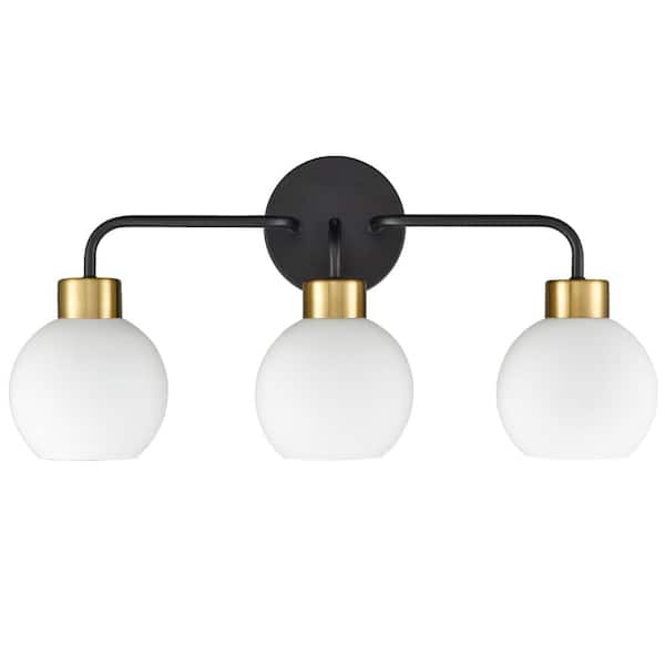 CLAXY 5.65 in. 3-Light Black Vanity Light with Frosted Glass Shade