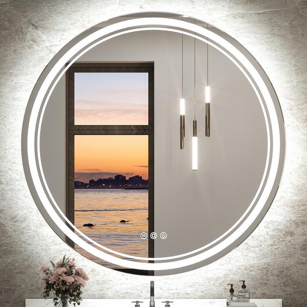 KeonJinn 36 in. W x 36 in. H Round Frameless Backlit&Frontlit 3 Colors ...
