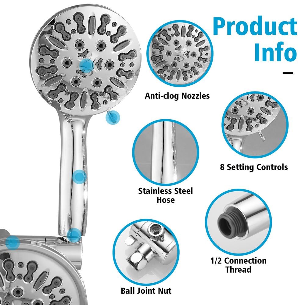 Chrome Dual Head Handheld Shower with Filter and Rain Spray
