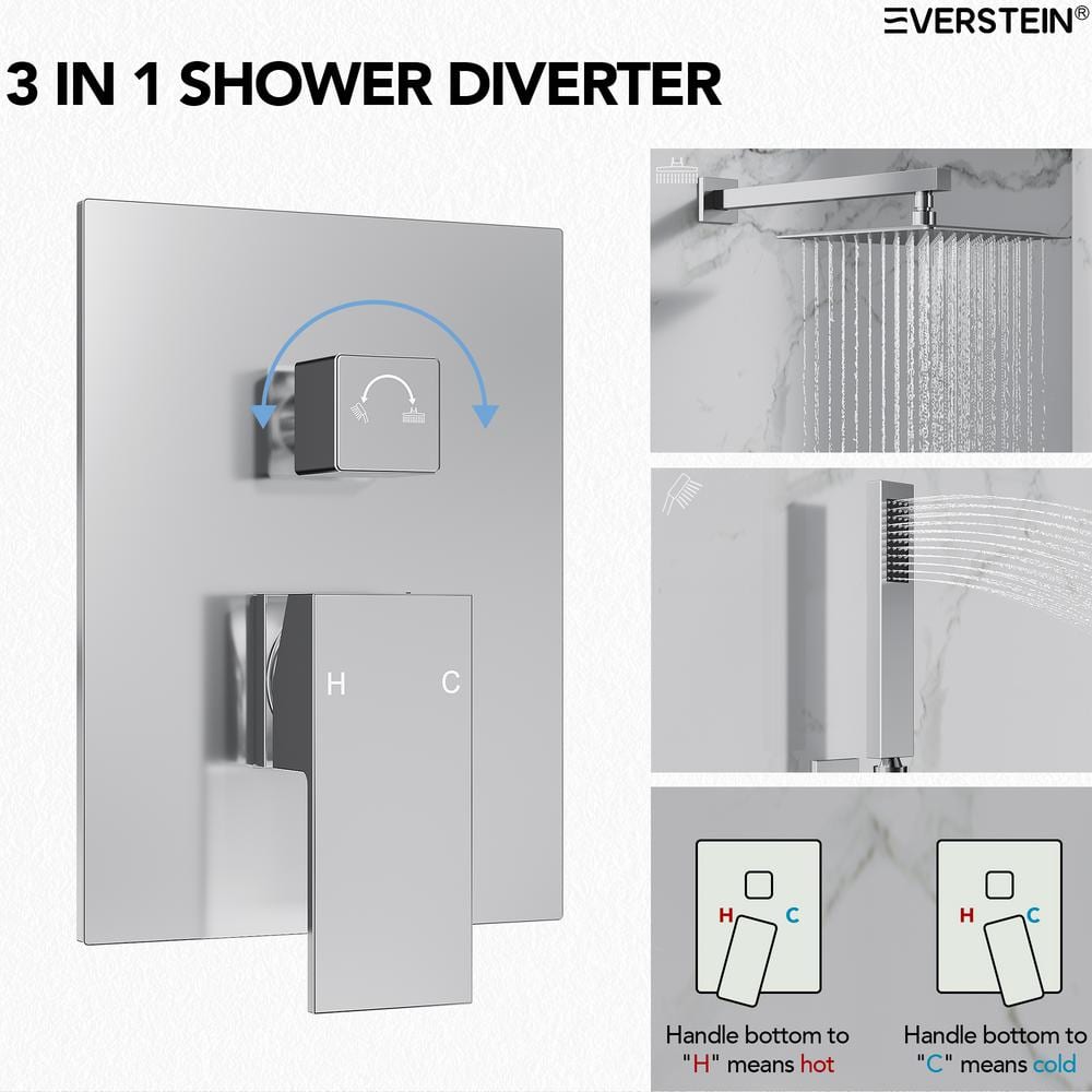Chrome Dual Square Rain Shower System with Handheld Spray