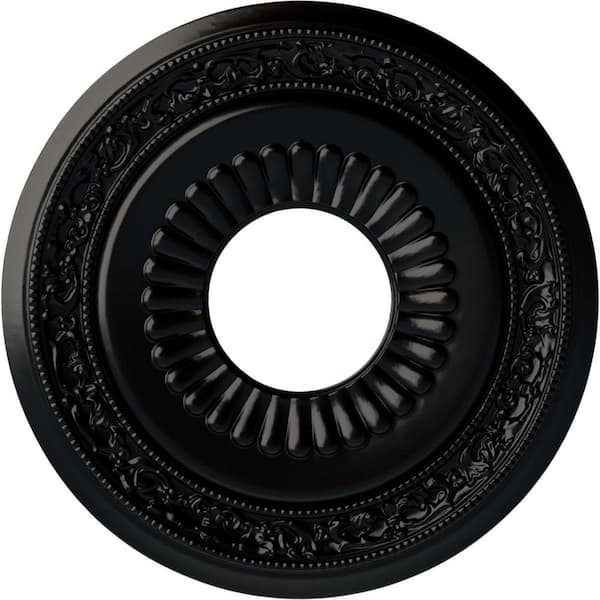Ekena Millwork 1-3/8" x 20-5/8" x 20-5/8" Polyurethane Lauren Ceiling Medallion, Hand-Painted Jet Black
