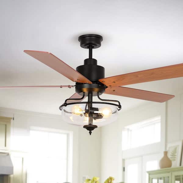 52 in. Indoor Matte Black Reversible 5-Blade Ceiling Fan with Light Kit and Remote Control