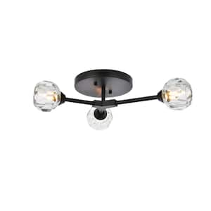 Timless Home 17 in. 3-Light Modern Black and Clear Flush Mount with No Bulbs Included