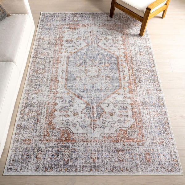 Iana Medallion SplashGuard Machine Washable Area Light Grey 5 ft. x 7 ft. Indoor Area Rug