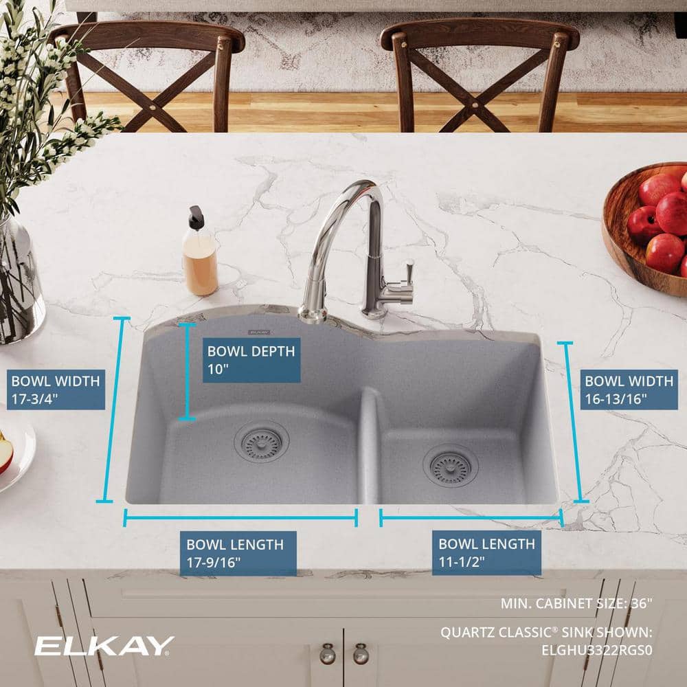 Greystone Quartz 33" Double Bowl Undermount Kitchen Sink