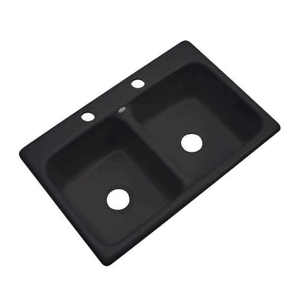 Thermocast Newport Drop-In Acrylic 33 in. 2-Hole Double Bowl Kitchen Sink in Black