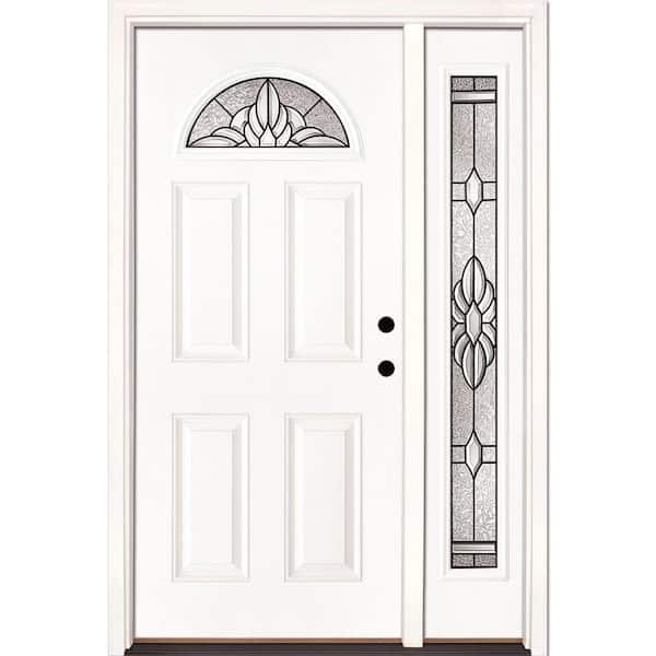 Feather River Doors 50.5 in. x 81.625 in. Sapphire Patina Fan Lite Unfinished Smooth Left-Hand Fiberglass Prehung Front Door with Sidelite