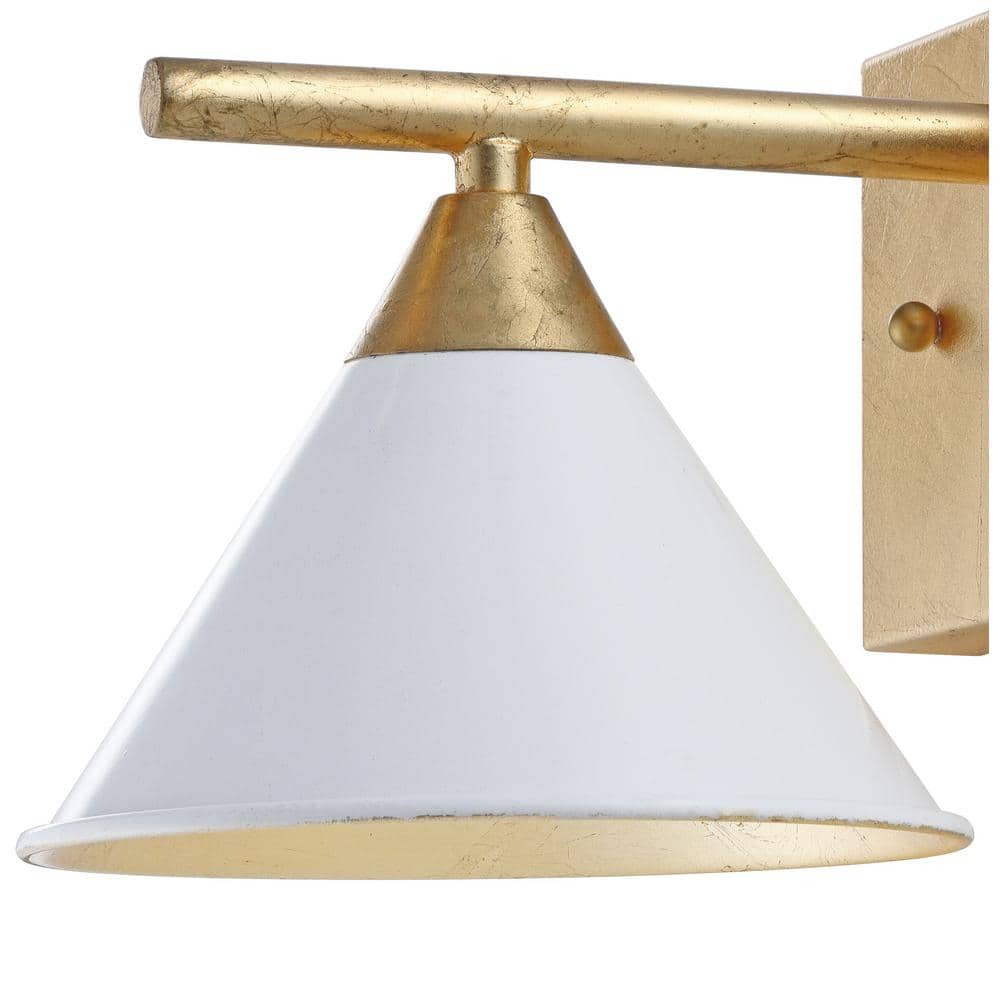 Yvette 7.5" White and Gold Leaf Distressed Metal Wall Sconce