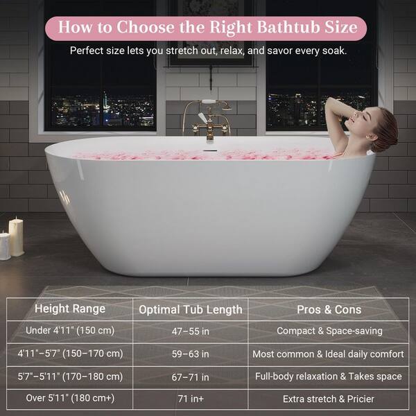 JimsMaison 63 in. Acrylic Freestanding Flatbottom Soaking Bathtub