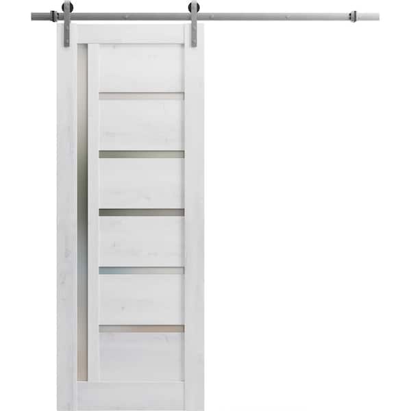 28 in. x 96 in. 1 Panel Frosted Glass Nordic White Solid MDF Sliding Barn Door with Hardware Kit