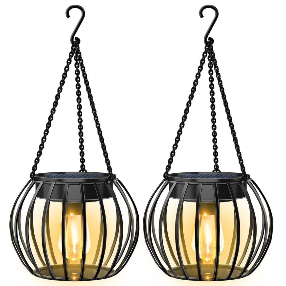 JHY DESIGN Set Of 2 Solar Lantern Lights Outdoor Waterproof Solar Powered Table Lamp Hanging Lighting With Warm LED Fairy String Lights For Patio Garden Landscape Decoration Yard Lawn(with Clamp