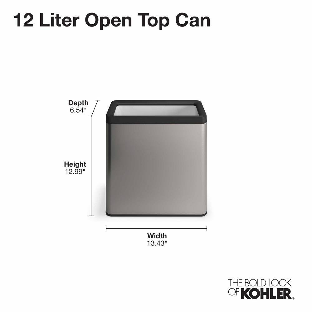 12-Liter Black Stainless Steel Open-Top Trash Can