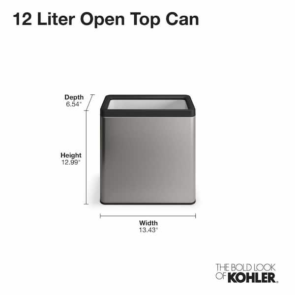 KOHLER 12-Liter Open-Top Trash Can in Black Stainless