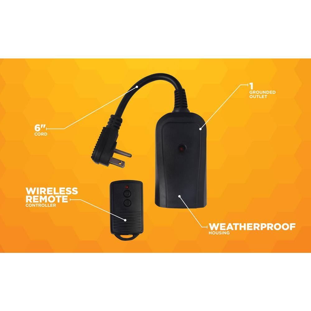 Black Wireless Outdoor Electrical Outlet Switch with Timer