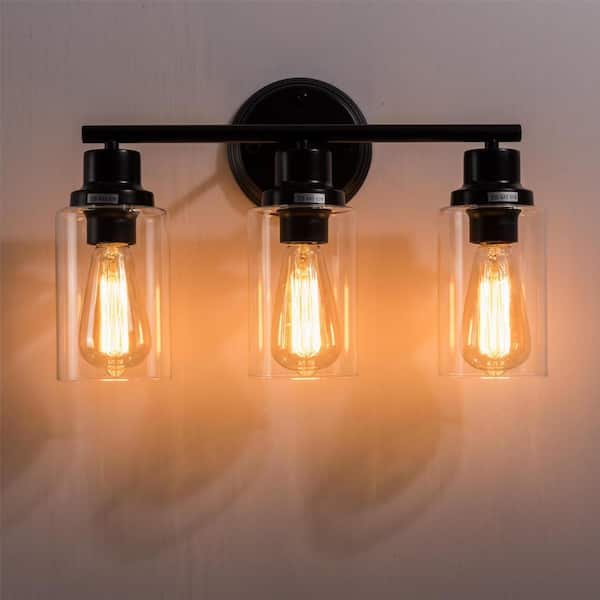 Austin 17.3 in. 3-Light Matte Black Vanity-Light with Clear Glass