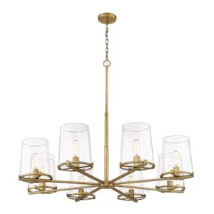 Callista 8-Light Rubbed Brass Chandelier with Clear Glass Shade