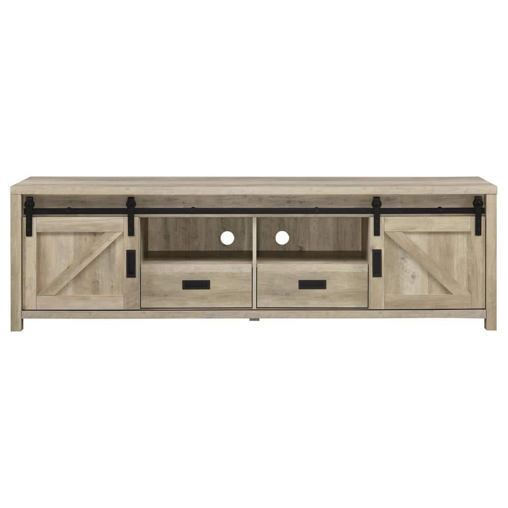 Madra Light Brown Pine TV Console with Sliding Doors