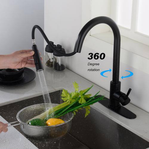 Matte Black Stainless Steel Single Handle Pull Down Kitchen Faucet