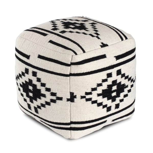 20 in. x 20 in. x 20 in. Noir Noor Ivory and Black Pouf
