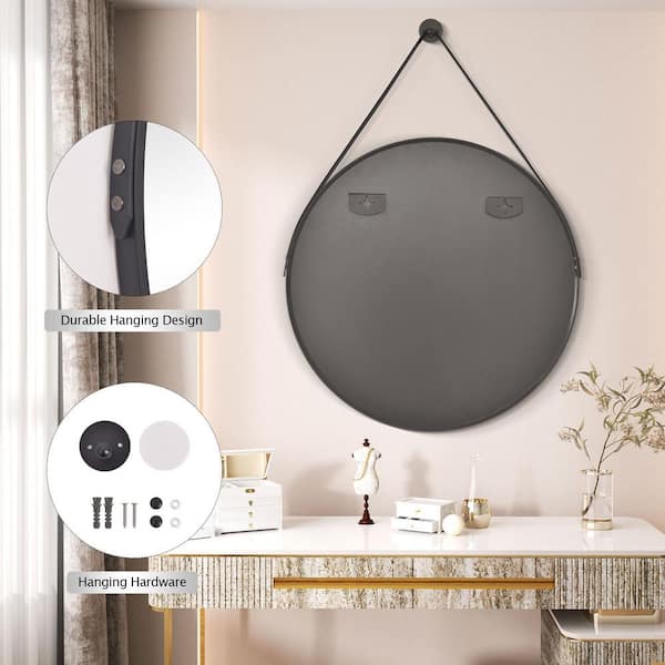 Black Round Mirror Hallway Wall Mirror Black Circle Mirror Scandinavian  Mirror Large Wood Mirror Strap Mirror Mirror 28-40 Inch 