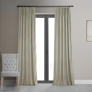 Signature Cool Beige Pleated Blackout Velvet Curtain 25 in. W x 120 in. L (1 Panel)