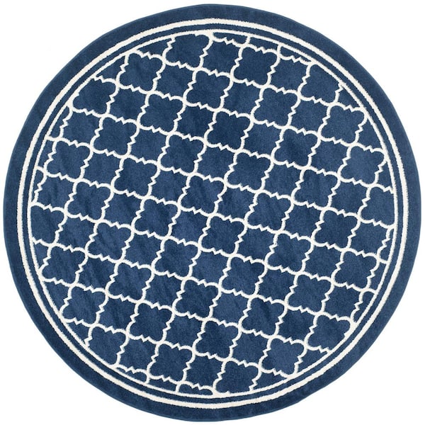 SAFAVIEH Amherst Navy/Beige 7 ft. x 7 ft. Round Multi-Trellis Border Area Rug