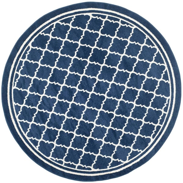 SAFAVIEH Amherst Navy/Beige 7 ft. x 7 ft. Round Multi-Trellis Border Area Rug