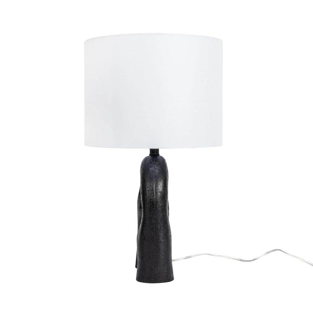 Black Resin Abstract Sculptural Drum Shade Table Lamp