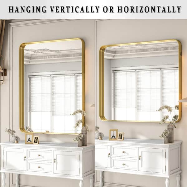 29.5 in. W x 39.4 in. H Rectangular Deep Framed Aluminum Alloy Gold Wall Bathroom Vanity Mirror