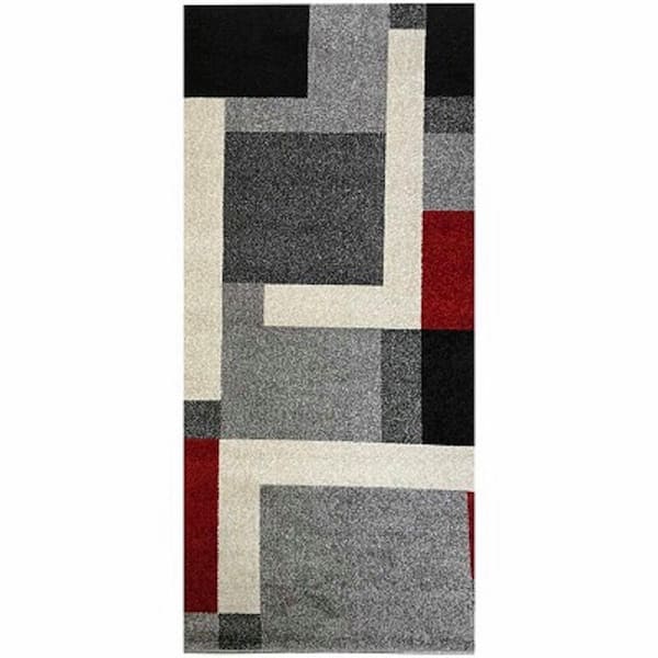 Pyramid Decor Grey 2 ft. x 5 ft. Modern Geometric Pattern Area Rug