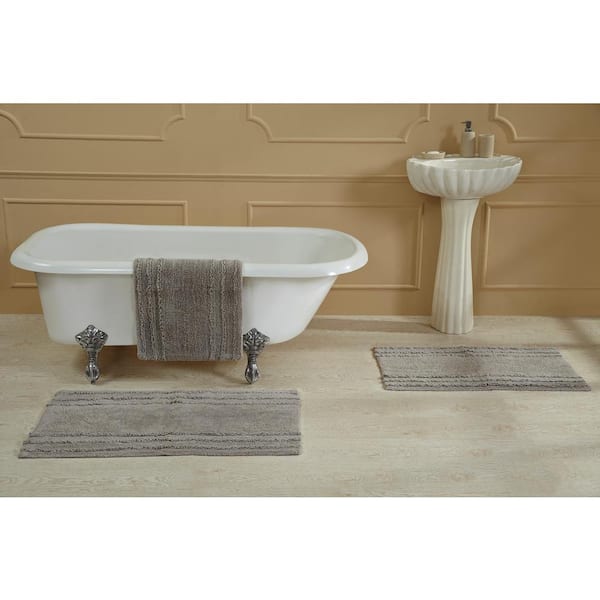 Better Trends Ruffle Border Collection Light Grey 24 in. x 40 in. 100% Cotton Bath Rug
