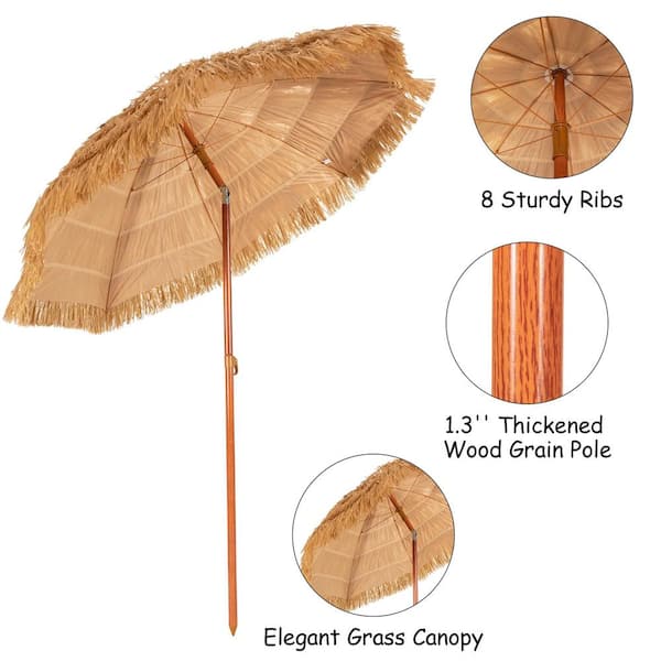 Clihome 6.5 ft. Portable Patio Umbrellas Thatched Tiki Beach