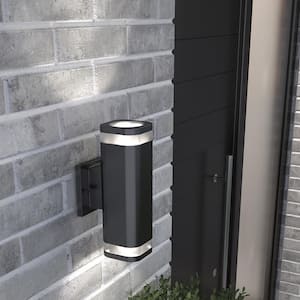 Mettle Black Modern Integrated LED Outdoor Hardwired Garage and Porch Light Cylinder Sconce