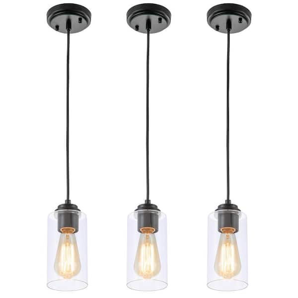 C Cattleya 1-Light Black Island Pendant Light with Cylinder Clear Glass(3-Pack)